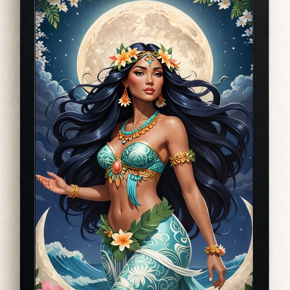 Polynesian Goddess Hinu Art Print In A Glass Front Frame 8x10